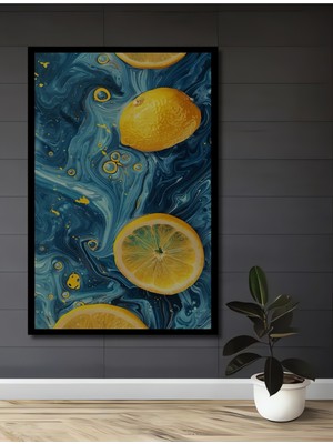 Teona Ahşap Çerçeve Görünümlü Limonlu Deniz Esintisi Dekoratif Ahşap Mdf Tablo Dikdörtgen Tablo
