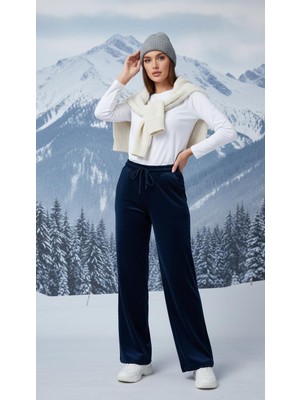 Füme Style Kadın Fransız Kadife Beli Lastikli Cepli Bol Kesim Eşofman Altı