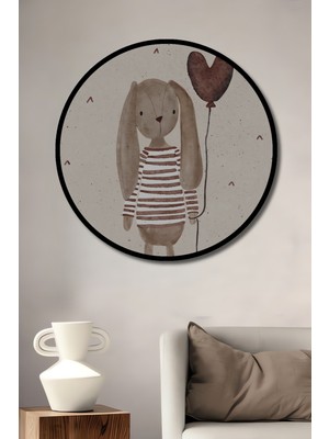 Teona Ahşap Dekoratif Ahşap Yuvarlak Çerçeve Görünümlü Tablo Tavşan Balon