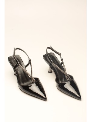 İdil Idil   Siyah Rugan Taşlı  Kadın Topuklu