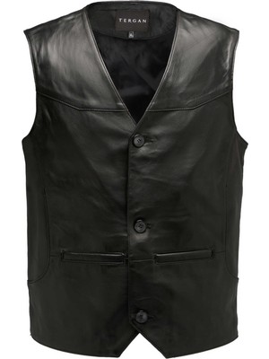 Tergan Siyah Hakiki Deri Erkek Hakiki Deri Yelek - E25KDY310617-Q3H