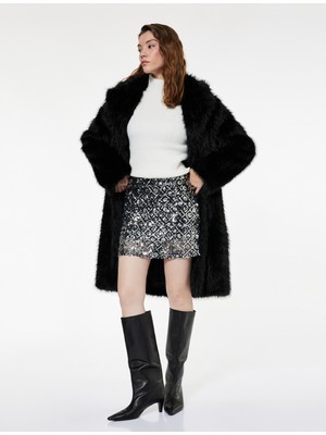 Koton Pullu Payetli Slim Fit Mini A Kesim Abiye Etek