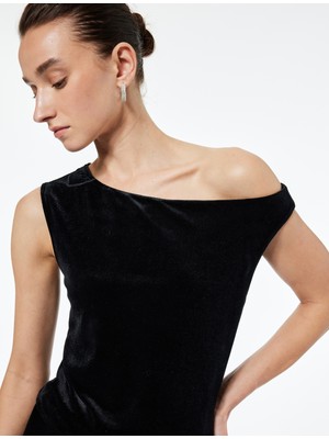 Koton Asimetrik Yaka Kolsuz Kadife Bluz Erkekler İçin Polyester Karışımlı Slim Fit Tasarım