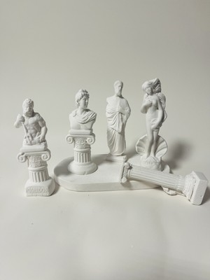 Antik Yunan Heykel Seti-Büst ve Sütun Dekoratif Set
