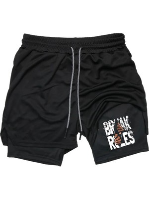 Maki Home Hızlı Kuruyan 2 In 1 Yetişkin Unisex Spor Break Rules Baskılı Taytlı Şort Fitness Gym Antrenman Halı