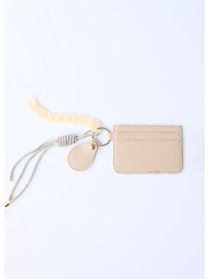 Jimmy Key Bej Deri Görünümlü Boncuk Detaylı Kartlık Cüzdan