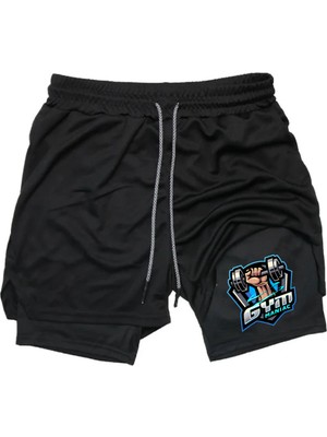 Maki Home Hızlı Kuruyan 2 In 1 Yetişkin Unisex Spor Gym Maniac Baskılı Taytlı Şort Fitness Gym Antrenman Halı