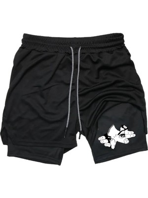 Maki Home Hızlı Kuruyan 2 In 1 Yetişkin Unisex Spor Face Yüz Baskılı Taytlı Şort Fitness Gym Antrenman Halı