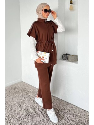 Julude Bel Lastikli Pantolon Taş Işlemeli Tunik Bluz Tesettür Üçlü Takım P-00018912