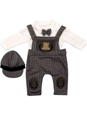 by BebekOdam Papyonlu Ayıcık Desenli Kahve Şapkalı Salopet Tulum - 1006158