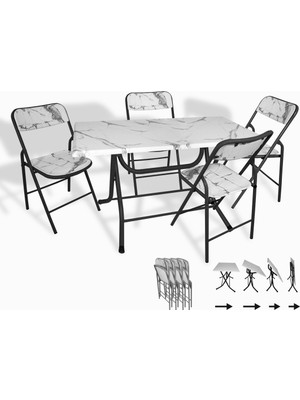 Dockers Klasik Katlanır Werzalit - Katlanır Sandalye Werzalit - Mutfak Masa Takımı - Bıanco Carrara (70X120)