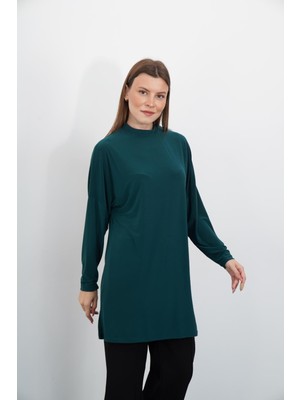 Penye Bizden Tesettür Extra Uzun Tunik-Zümrüt Yeşil