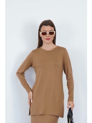 Penye Bizden Kadın Viskon Full Likra Tunik-Tarçın