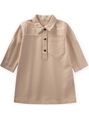 Cigit Boyalı Gabardin Elbise 2-7 Yaş Bej