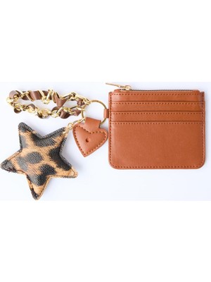 Jimmy Key Kahverengi Deri Görünümlü Yıldız Detaylı Kartlık Cüzdan