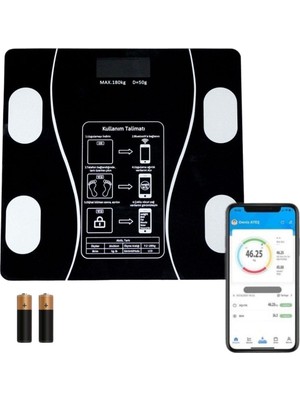 Go İthalat Dijital Baskül Yağ Ölçer Fonksiyonlu Akıllı Baskül Bluetooth Bağlantılı Tartı (4832)