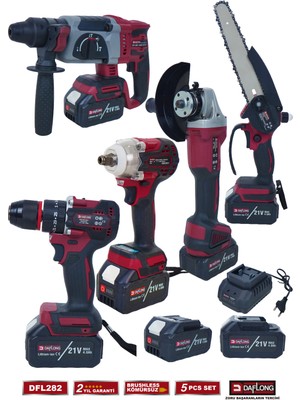 Daflong Ultra 5'li Set 600NM Torklu-Kırıcı Delici Hilti-Devirli Taşlama-Matkap-Dal Budama DFL-282