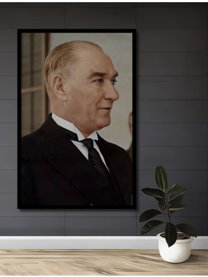 Teona Ahşap Çerçeve Görünümlü Atatürk Ahşap Mdf Dekoratif Işyeri Duvar Tablo Dikdörtgen Işyeri Duvar Tablo