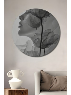 Teona Ahşap Çiçekler ve Kadın Silüeti Dekoratif Ahşap Mdf Ev/işyeri Duvar Tablo Yuvarlak Ev/işyeri Duvar Tablo