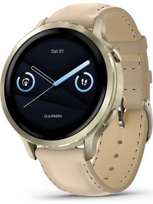 Garmin Venu 4 - 41 mm - Lunar Gold Deri Kayışlı