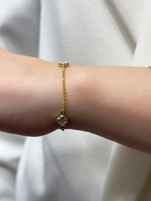 Diamine Pırlanta 14 Ayar Altın Taşlı Mini Yonca Bileklik