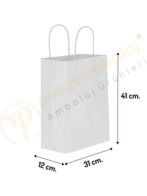 Carpcorn Beyaz Kraft Çanta Büyük Boy 31X12X41 cm 25 Adet