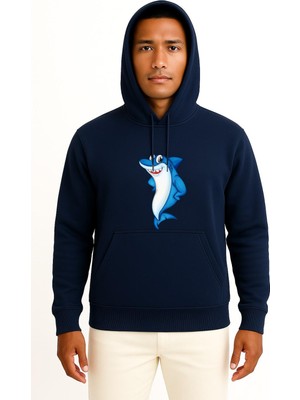 Bahriyeli Collection Kapüşonlu Great White Shark Bull Shark Göğüs Tasarımlı Unisex Sweatshirt