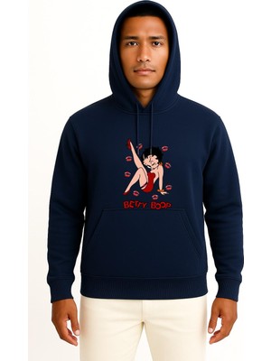 Bahriyeli Collection Kapüşonlu Betty Boop Göğüs Tasarımlı Unisex Sweatshirt