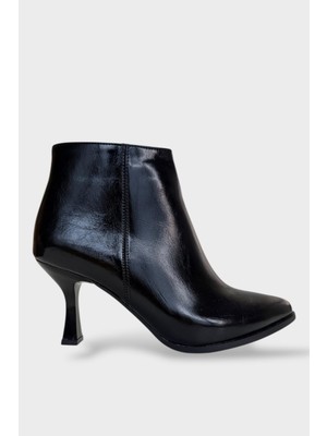 Liger Topuklu Fermuarlı Kadın Bot (8 Cm) Siyah - Siyah