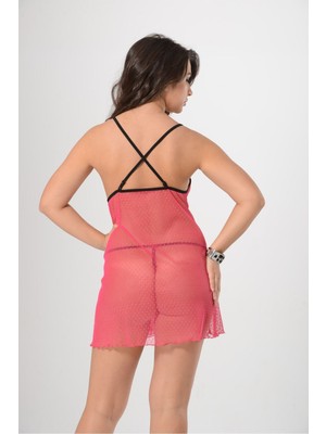 Çamaşır Kenti Pembe Tül Gecelik - 654