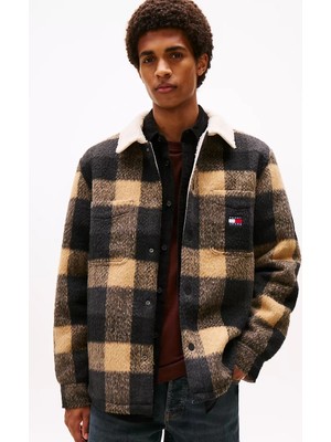 Tommy Hilfiger Erkek Regular Kalıp Pelüş Yakalı Kareli Gömlek Ceket - Siyah/kahverengi