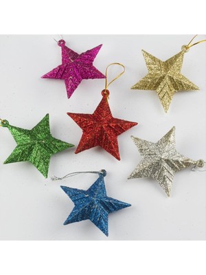 Hg.Aksesuar 6'lı Simli Yıldız Figürlü Yılbaşı Ağaç Süsü