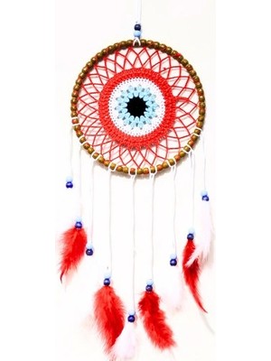 Litae Trend Nazar Boncuğu Motifli Düş Kapanı El Yapımı Kırmızı Duvar Süsü