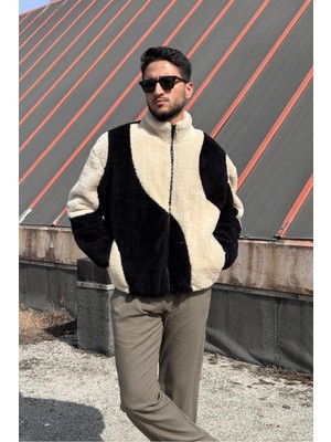 İnpool Renk Bloklu, Bel ve Manşet Ribanalı, Gündelik, Kışlık-Baharlık, Peluş Ceket 2460