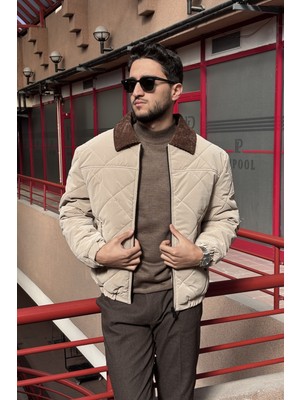 İnpool Rahat Kesim, Yakası Kadife Detaylı, Baklava Desen Kapitone, Suya Dayanıklı Ceket 2505