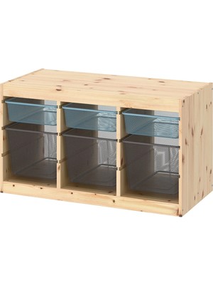 IKEA Trofast Saklama Ünitesi Çam Gri Mavi Koyu Gri 93 x 44 x 52 cm
