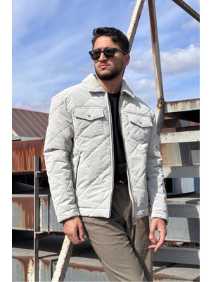 İnpool Gömlek Yaka, Oversize, Çift Cep Kapaklı, Baklava Desenli Kapitone Ceket 2504