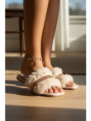 Moda Fırsat Kadın Günlük Terlik Peluş Içi Yünlü Kürklü Terlik Misafir Çeyiz Bohça Gelin Ev Terliği