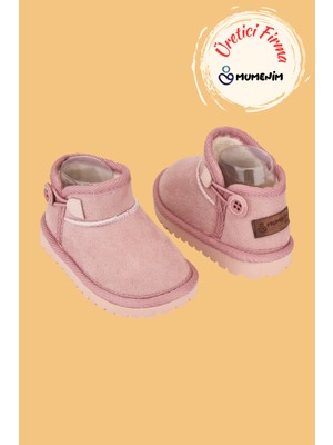 Mumenim Kodiaq Kız Çocuk ve Bebek Kışlık Süet Pembe Bot | Ortopedik Kaymaz Taban, Sıcak Tutan Kürklü Bot
