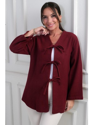 By Saygı Kadın Önü Bağcıklı 3 Iplik Kaşe Hırka