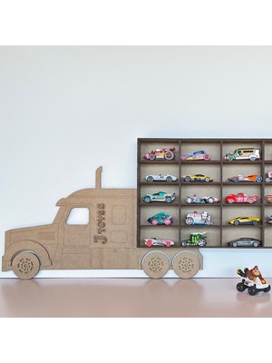 Ahşap Tır Kamyon Hobi Rafı - 1:64 Diecast Model Araba Koleksiyon Sergileme Standı - Hot Wheels Uyumlu Dekoratif Duvar Düzenleyici