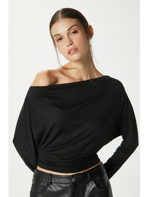 Ritnice Kadın Grace Asimetrik Omuz Detay Siyah Bluz