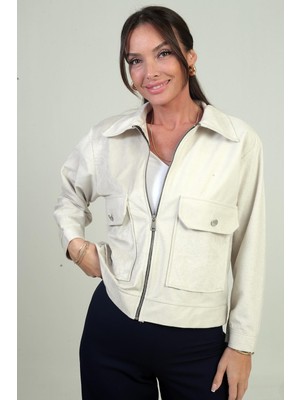 By Saygı Kadın Torba Cepli Önü Fermuarlı Süet Mont