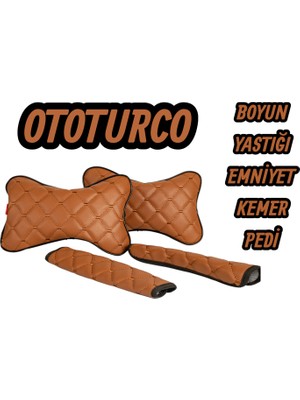 Her Araca Uyumlu Suni Deri Yastık Boyunluk 2ADET+2 Adet Emniyet Kemer Pedi(4parça Set)