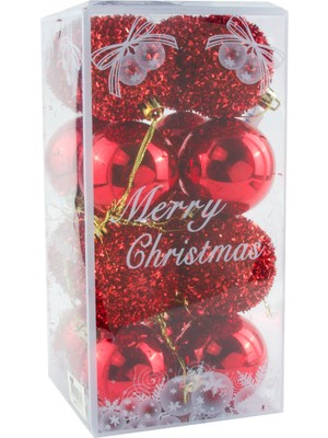 16 Adet Kırmızı Renkli Cici Top Yılbaşı Ağaç Süsü