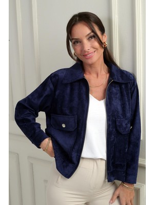 By Saygı Kadın Torba Cepli Önü Fermuarlı Süet Mont