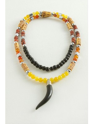 Bijuteri Net Fil Dişi Akik Doğaltaş Kolye