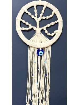 Litae Trend Nazar Boncuklu Ekru Renk Makrome Hayat Ağacı Duvar Süsü