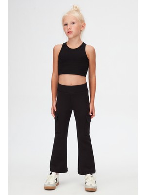 Lovetti Siyah Kız Çocuk Skuba Kargo Cepli Pantolon