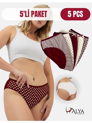 Alya Underwear Pamuklu Kadın Külot Slip Empirme Baskılı Yüksek Bel Iç Çamaşırı - 5'li Paket, L
